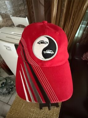 Red Kids Baseball Cap with Yin Yang Car Emblem